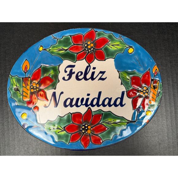 Mexican Wall Tile Plaque Feliz Navidad (Merry Christmas) 9"x8" - Picture 3 of 11